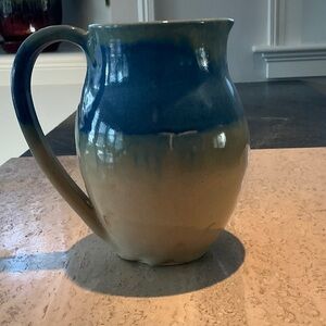 Handcrafted Blue and Tan Ceramic Pitcher